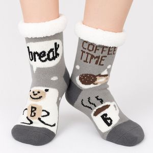 Budino® Huissokken - Verwarmde sokken - Antislip Sokken - Warme Sokken - Dikke Sokken - Anti Slip - Fluffy Sokken - Dames en Heren - Koffie Beer Blauw Grijs