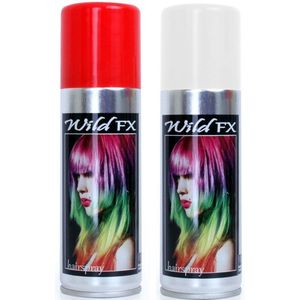 Set van 2x kleuren haarverf/haarspray van 125 ml - Rood en Wit - Carnaval en supporters verkleed spullen