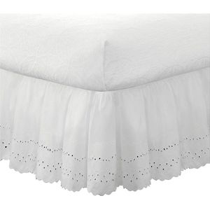 Oogje Bed Rok Stof Ruche Geborduurde Details Klassieke California King Wit - 14 inch druppel lengte - Verzamelde Styling