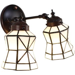 LumiLamp Wandlamp Tiffany 30*23*23 cm E14/max 2*40W Wit, Bruin Glas, Metaal Muurlamp Sfeerlamp Tiffany Lamp