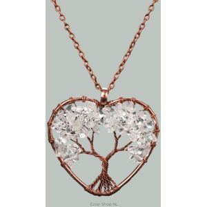 Wit Kristal Hartvormige Boom des Levens Hanger Ketting