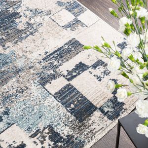 Mazovia Tapijt Beige Modern Figuren en Vormen - Woonkamer - Rechthoek Voeten Vloerverwarming OEKO-TEX® Certificaat - Crème Blauw - 160 x 225 cm