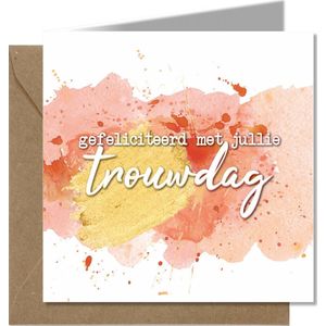 Tallies Cards - greeting - ansichtkaarten - Trouwdag - Aquarel  - Set van 4 wenskaarten - Inclusief kraft envelop - trouwkaart - trouwen - huwelijk - echtpaar - getrouwd - 100% Duurzaam