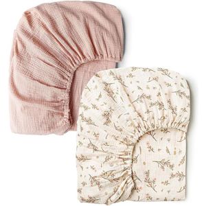 Provento - Mousseline hoeslakens set voor bijzetbed en kinderwagen, ademend katoenen hoeslaken voor babybed wieg, 80 x 40 cm