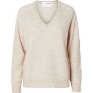 Selected Femme Lulu New Knit V-Neck Birch Melange