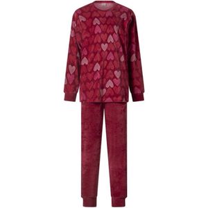 Lunatex - warme dames pyjama Hearts 124235 - velours - rood - maat M