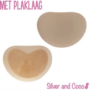 SilverAndCoco® - BH pads / Sticky bra / dames vullingen / padding vulling push up / ademend / cups wasbaar herbruikbaar - 2 stuks (1 paar) met plaklaag - Beige / Nude