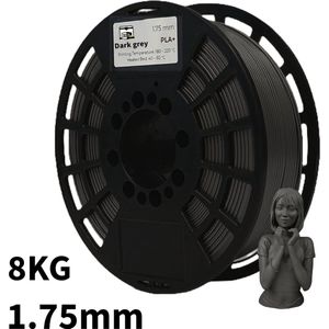 Grijs PLA+ 8kg 3D Printer Filament 1.75 mm - Hoge Kwaliteit en Duurzaam - Compatibel met Creality, Bambu Lab, Esun en Andere 3D Printers - Voor 3D Printen van Prototypes, Modellen, Accessoires - voor Professioneel en Thuisgebruik