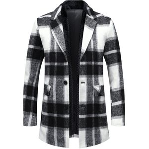 Allthemen Heren Lange Geruite Jas Dikke Overgangsjas - Winterjas Met Sjaalkraag - S