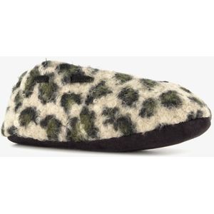 Thu!s gevoerde dames pantoffels met panterprint beige groen - Maat 37 - Sloffen