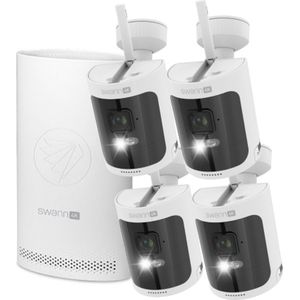 Swann AllSecure4K Draadloos Beveiligingssysteem met 4 camera's - Beveiligingscamera's - 4K Ultra HD resolutie - 4 Uitwisselbare Batterijen - Nachtzicht in kleur - Tweeweg Audio - Geen Abonnementskosten