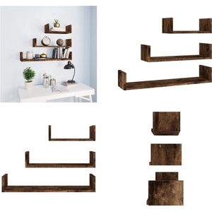 vidaXL Wandschappen 3 st bewerkt hout gerookt eikenkleurig - Wandschap - Wandschappen - Zwevend Schap - Plank