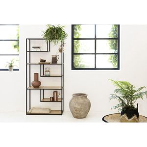 LIFA LIVING Open Wandkast - Opbergkast - Boekenkast - Industrieel - Zwart - Hout & Metaal - 82 x 34 x 175 cm