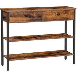 Rustive Sidetable - Smalle Tafel - Smalle Kast - Vakkenkast - 2 Kleppen - Hout en Metaal - Bruin/Zwart - 100x24x80cm