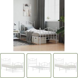 The Living Store Bedframe met hoofd- en voeteneinde metaal wit 90x190 cm - Robuust Bed Frame - Klassiek Bed - Staal Bedframe - Wit Bedframe - Boxspring Bed