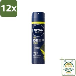 NIVEA MEN - Deodorant Spray - Deep Sport - 150 ml - Voordeelverpakking - 12 stuks - Zweetvermindering - Lichaamsgeur absorberen