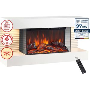 KAMINIO Elektrische Haard LIZ - Wandhaard - 3D Vlam - LED - Wit