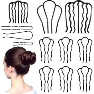 12Pcs Metalen Haar Side Combs Haar Fork Clip Franse Haar Kam Updo Haar Stick voor Vrouwen en Meisjes - U-Vormige Twist Haar Tool voor Vintage Hairstijl Haaraccessoires - Dikke & Fijne Haarproducten