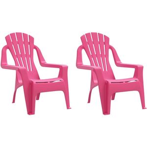 vidaXL Kindertuinstoelen - Roze - Set van 2 Kinderstoel - Tuinset - Kinderkamer - Speelgoed - Buitenspeelplezier - Plastic Stoel - Rozerood