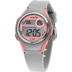 Sinar Kinderhorloge - Meisje - Digitaal - 10 bar - Jeugd - Grijs / Roze - XE-64-9