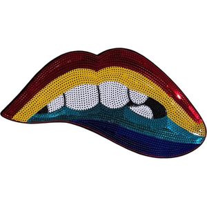 Mond Bijt Op Lip Pailletten Strijk Embleem Patch Regenboog 27.5 cm / 15.6 cm / Rood Geel Wit Blauw Paars