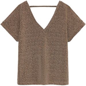 VERO MODA - Pailletten Shirt - Beige - Korte Mouwen - V-hals