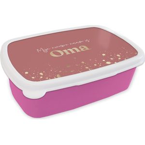 Broodtrommel Roze - Lunchbox - Brooddoos - 'Mijn nieuwe naam is oma' - Spreuken - Quotes - 18x12x6 cm - Kinderen - Meisje