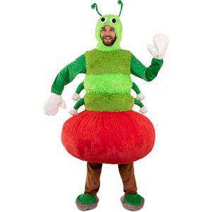 KIMU Mascotte Kostuum Rups Appel Groen Rood - Pak Pluche Heren Dames Man Vrouw - Verkleedpak Larve Vlinder Dierenpak Insecten Outfit Festival