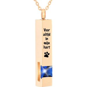 Luxe Ashanger | Met Ketting En Gravering | Voor Altijd In Mijn Hart | Assieraad | Rosegoudkleurig Met Blauwe Steen | As Ketting | Gedenksieraad | Urn | Incl. As vuller