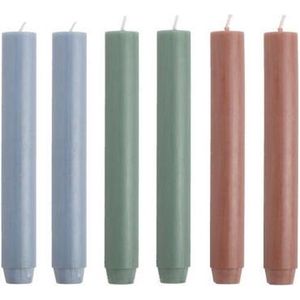 Cactula | Dikke Dinerkaarsen | 18 x 2.6 cm | in Trendy 2021 kleuren | 6 stuks | 14 branduren | Lichtblauw Oliegroen Brique