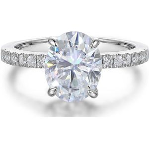 Nina - 14k Witgouden Ovaal Moissanite Ring met Pavé Zijstenen - 3 karaat