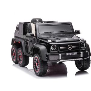 Mercedes G63 6X6 AMG 12V Elektrische Kinderauto, Accu auto voor kinderen met rubberen banden en lederzitje en afstandsbediening Zwart