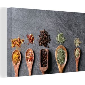 OneMillionCanvasses - Canvas - Specerijen - Kruiden - Industrieel - Pollepel - Marmer print - 120x80 - Kamer decoratie - Canvas doek
