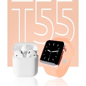 FitPro T55 - Smartwatch - Met extra accessoires - stappenteller - hartslagmeting - voor dames en heren - roze