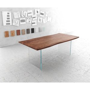 Eettafel Edge acacia bruin 200x100 glas frame Live-Edge