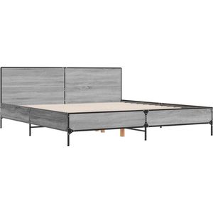 vidaXL-Bedframe-bewerkt-hout-metaal-grijs-sonoma-eiken-200x200-cm