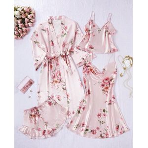 Pyjamaset – 4-delig – Met Bloemen – Maat L
