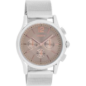 OOZOO Timepieces - Zilverkleurige horloge met zilverkleurige metalen mesh armband - C9107
