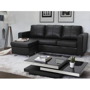 Vente-unique Hoekbank van kunstleer met hoek links of rechts ACKLEY - Zwart L 196 cm x H 77 cm x D 133 cm