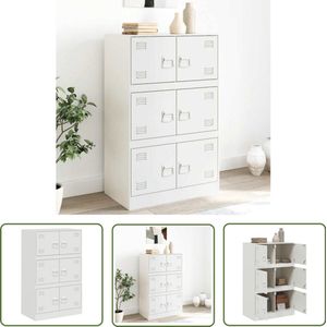 The Living Store Dressoir 67x39x107 cm staal wit - TV-meubel - Dressoir - Opbergkast - Wandkast - Staal