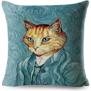 Sierkussen Kat - Katten Kussenhoes - Vincent Van Gogh - 45x45 cm - Katten Kussen