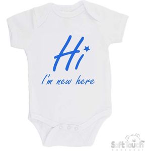 100% katoenen Romper ""Hi I'm new here"" Met Een Sterretje Jongens Katoen Wit/blauw Maat 62/68
