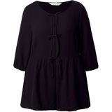 MIAMODA - Dames - Blouse A-lijn mousseline strikbandjes gerimpelde dwarsnaad - Zwart - Maat 44