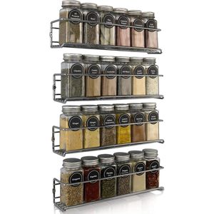 Comforder Kruidenrek Ophangbaar - Kruiden Organizer - 4 Keukenrekken - Spice Rack - voor 24 Kruidenpotjes - Zilver