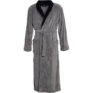 Badjas voor dames en heren in XL - Antraciet en zwart - Microvezel Coral Fleece Saunamantel