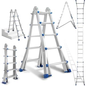 Multifunctionele Telescopische Ladder – Uitschuifladder – Vouwladder – Steigertrap – Werkplaatsladder – Aluminium – Verstelbare Hoogte Met Veiligheidsslot