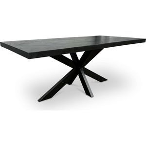 Combi Meubels - Eettafel - 160cm x 90cm - Mangohout - Visgraat - Rechthoekig - Zwart - Kruispoot