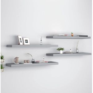The Living Store Wandplanken - Trendy - Set van 4 - 90 x 23.5 x 3.8 cm - Ken- Onzichtbaar montagesysteem - Grijs - Materiaal- Honingraat MDF en metaal