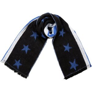 Zwarte Sjaal Stripes & Stars - Zwart + Wit + Blauwe Wintersjaals - Print Sjaals