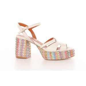 maury sandaal off white leder met multicolor raffia plateauzool